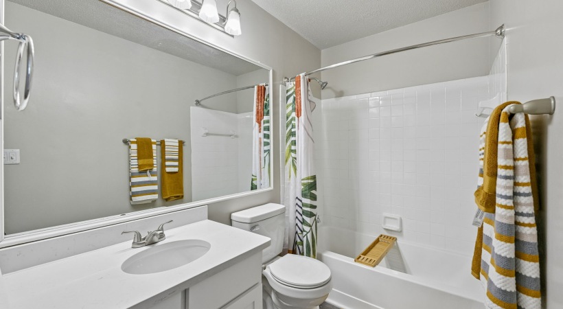 Styled bathroom with bathtub