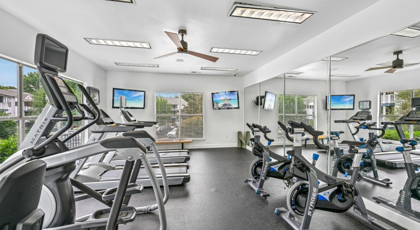Large fitness center with workout equipment