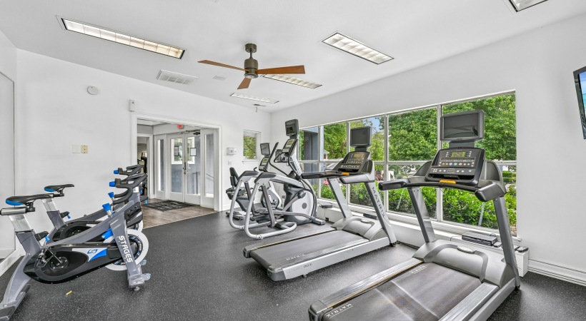 Large fitness center with workout equipment
