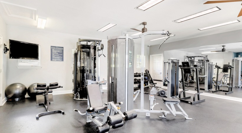 Large fitness center with workout equipment