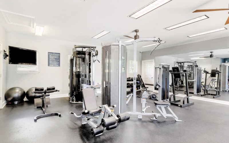 Large fitness center with workout equipment