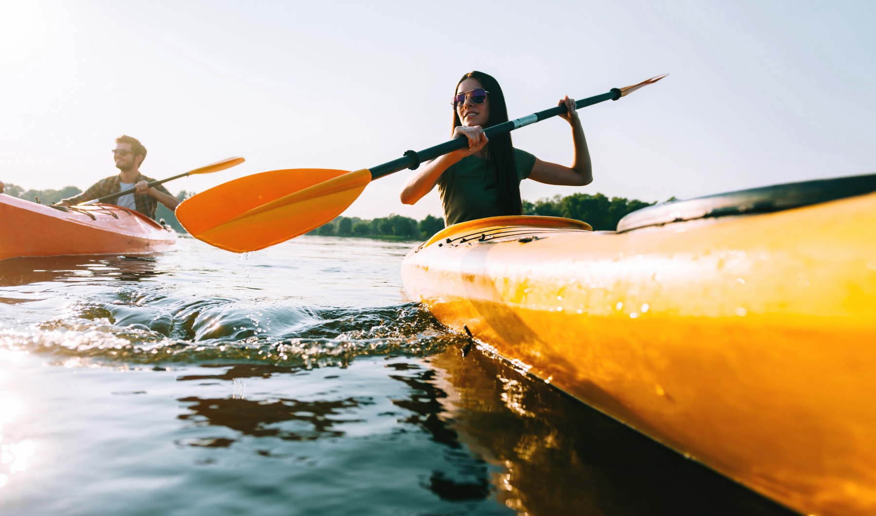 Friends in kayaks